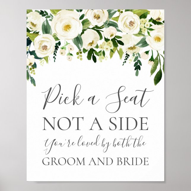 White Flower & Green Pick a Seat Not a Side Sign (Front)
