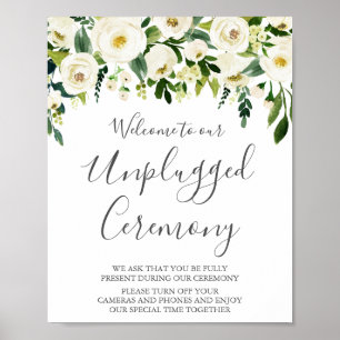 White Flower & Greenery Unplugged Ceremony Sign