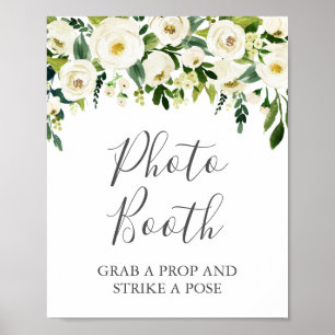 White Flower Greenery Wedding Photo Booth Sign