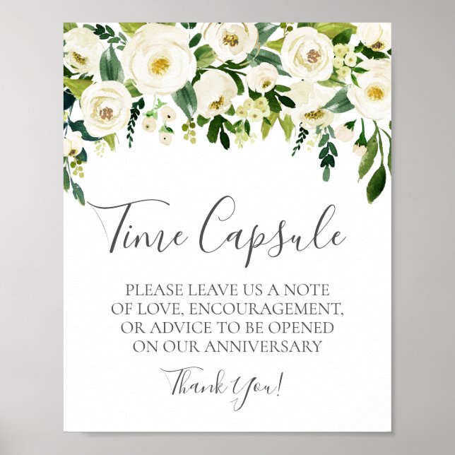 White Flower & Greenery Wedding Time Capsule Sign (Front)