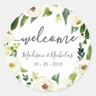 White Flower Greenery Wedding Welcome Stickers