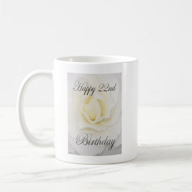 White Flower Happy 22nd Birthday Mug (Left)