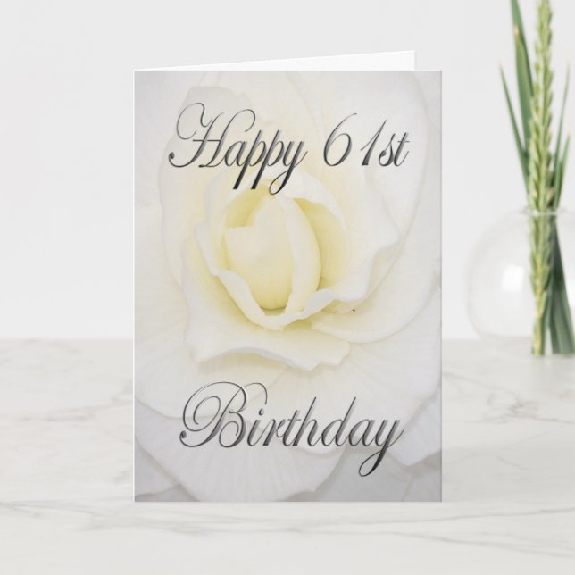 White Flower Happy 61st Birthday Card (Front)