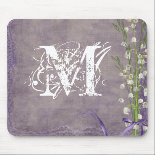 White Flower Lace Monogram Initial Mouse Pad
