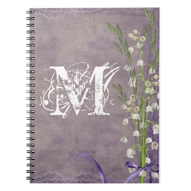 White Flower Lace Monogram Initial Note Book (Front)