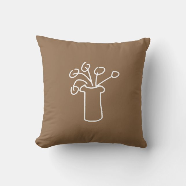 White flower modern simple outline art cushion (Front)