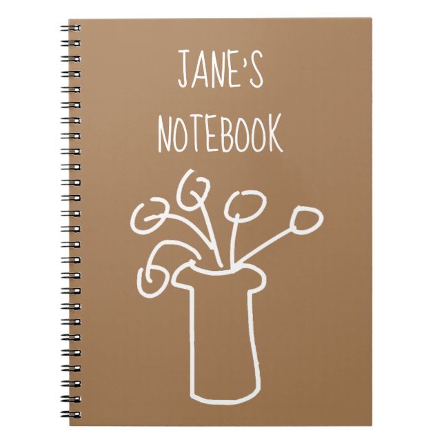White flower modern simple outline art notebook (Front)