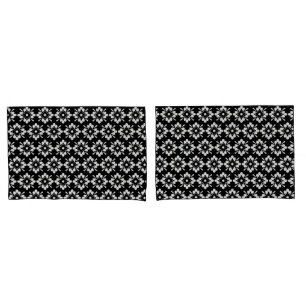 White flower on black background repeat pattern pillowcase