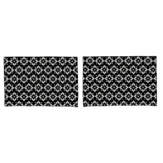White flower on black background repeat pattern pillowcase