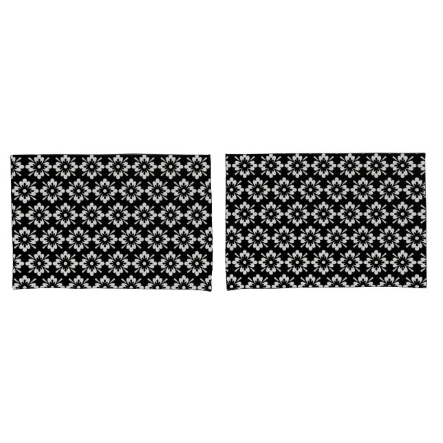 White flower on black background repeat pattern pillowcase (Front-Set)