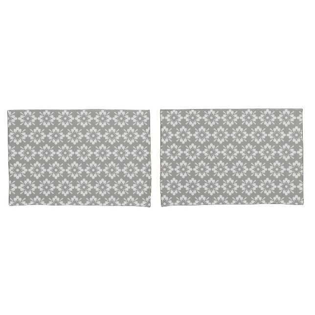 White flower on grey background repeat pattern pillowcase (Front-Set)