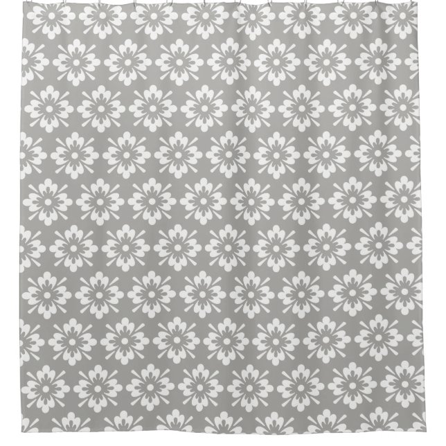 White flower on grey background repeat pattern shower curtain (Front)