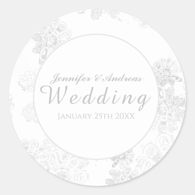 White Flower on White Wedding Classic Round Sticker (Front)