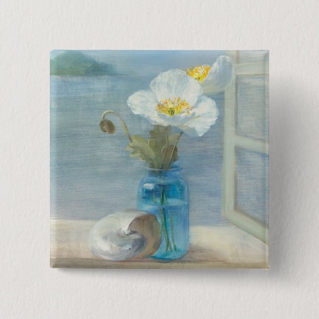 White Flower Overlooking the Sea 15 Cm Square Badge (Front)