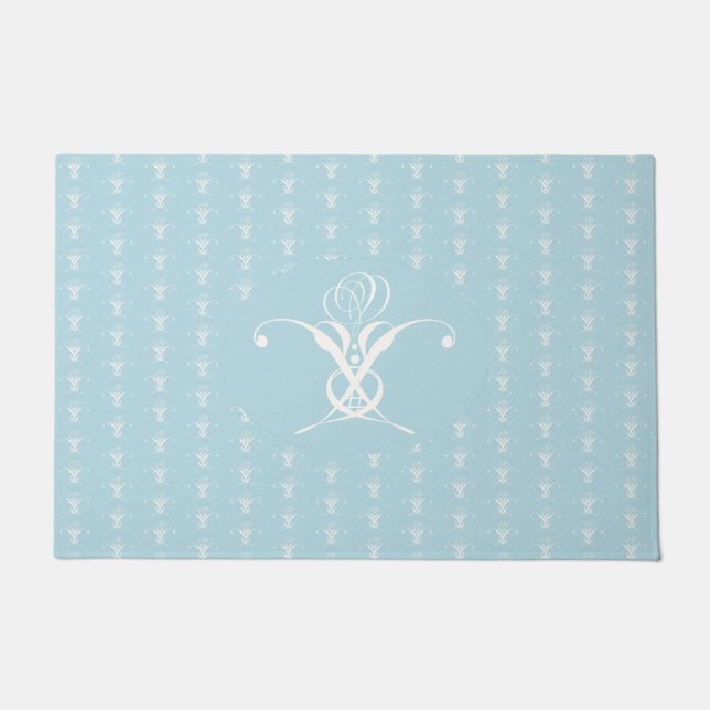 White Flower Pastel Blue Easter Doormat (Front)