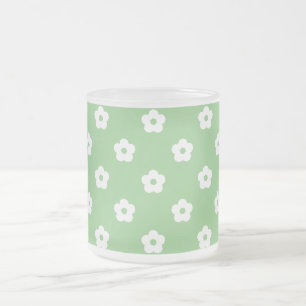 White Flower Pattern Frosted Glass Coffee Mug