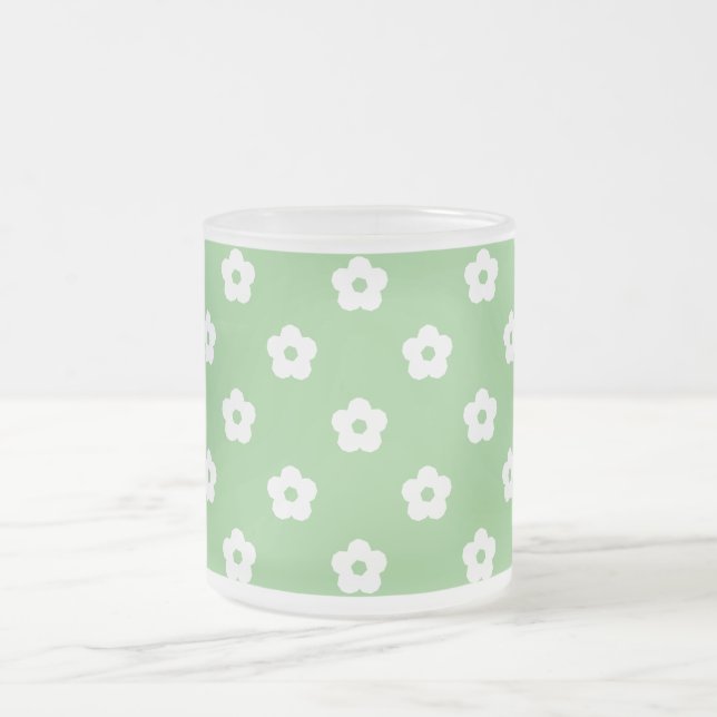 White Flower Pattern Frosted Glass Coffee Mug (Center)