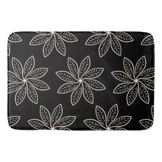 White Flower Pattern on Black Bath Mat