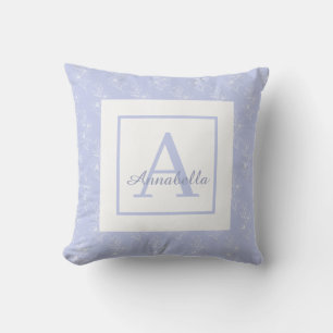 White flower Pattern on Blue Lavender Cushion