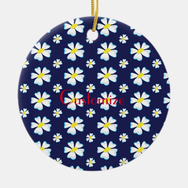White Flower Pattern Thunder_Cove  Ceramic Tree Decoration (Front)