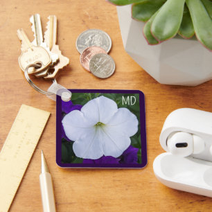 White Flower Photo Beauty for Ashes Bible Verse Key Ring
