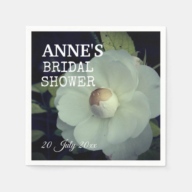 White Flower Photo, Bridal Shower Paper Napkin (Front)