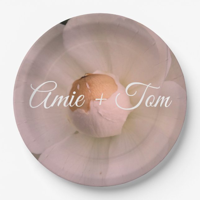 White Flower Photo , Wedding  Custom Paper Plates (Front)