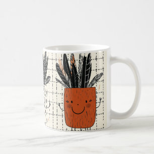 white flower pot decorated with vertical black spo coffee mug