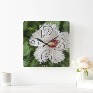 White flower puzzle square wall clock