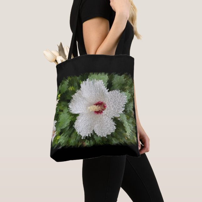 White flower puzzle tote bag (Close Up)