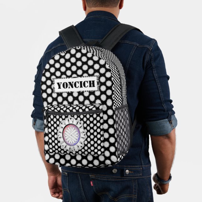 White Flower Ribbon by Kenneth Yoncich Printed Backpack (Insitu (Model))