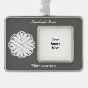 White Flower Ribbon Tmpl (H-O) by Kenneth Yoncich Silver Plated Framed Ornament