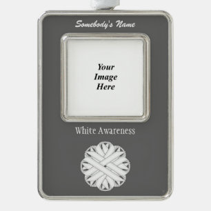 White Flower Ribbon Tmpl (V-O) by Kenneth Yoncich Silver Plated Framed Ornament