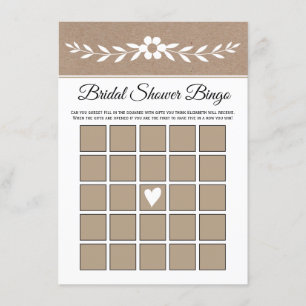 White flower, rustic kraft paper bridal bingo card