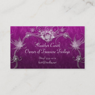 White Flower Swirls On Pink Business Card