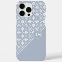 White Flower Tiled Pattern on Dusty Blue