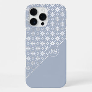 White Flower Tiled Pattern on Dusty Blue iPhone 16 Pro Max Case