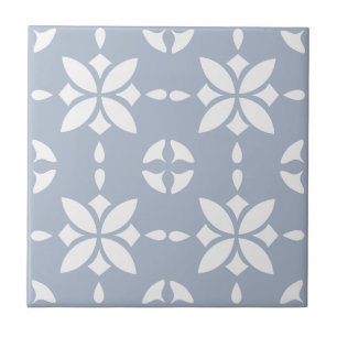 White Flower Tiled Pattern on Dusty Blue Tile