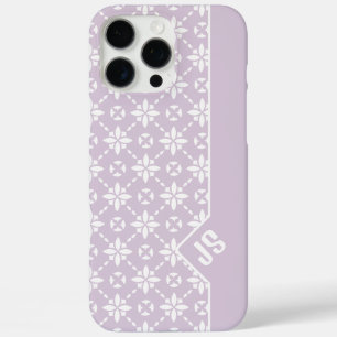 White Flower Tiled Pattern on Pink Border Monogram iPhone 16 Pro Max Case