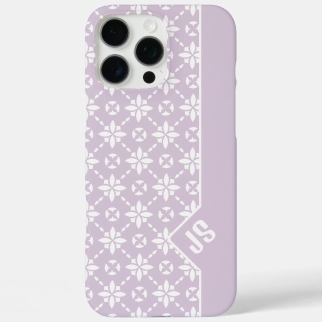 White Flower Tiled Pattern on Pink Border Monogram Case-Mate iPhone Case (Back)