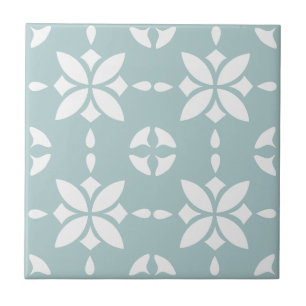 White Flower Tiled Pattern on Sage Tile