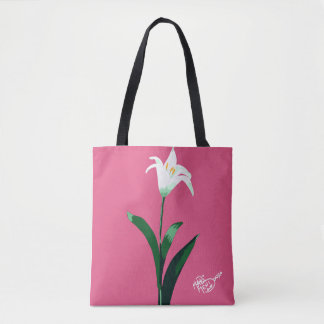 white flower tote bag