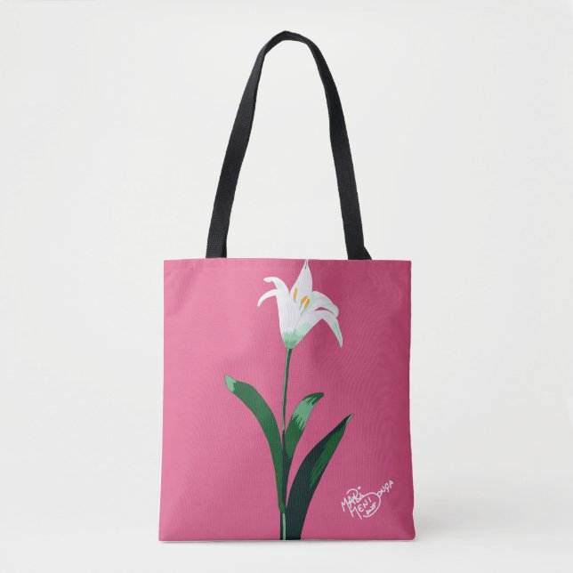 white flower tote bag (Front)