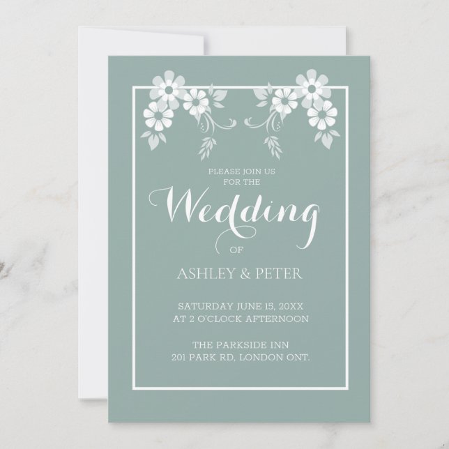 White Flower With Border Wedding Invitation (Front)