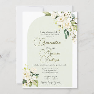 White flower with frame Quinceanera invitation