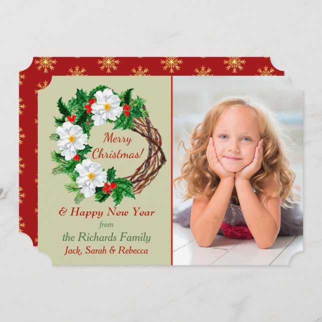 White Flower Wreath Photo Template Christmas (Front/Back)