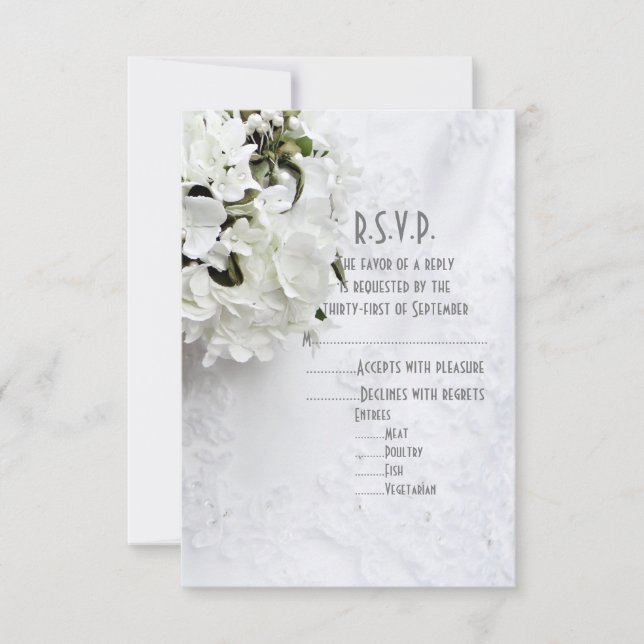 White flowerbouquet wedding R.S.V.P RSVP Card (Front)