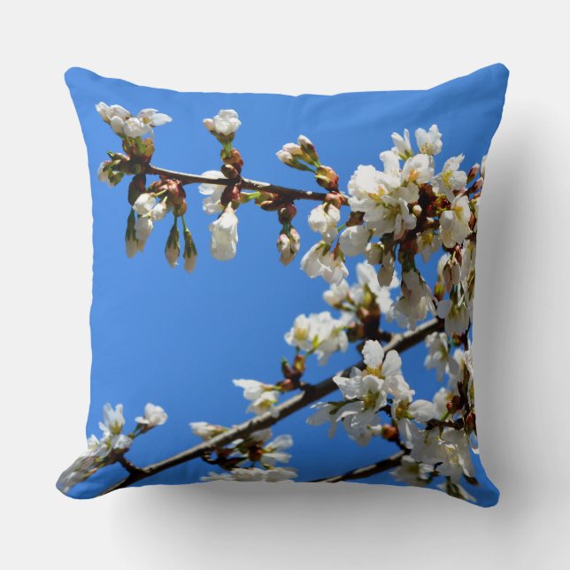 White flowering spring tree white floral blossom  cushion (Front)