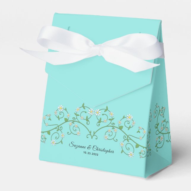 White Flowering Vine Blue Favour Box (Front Side)