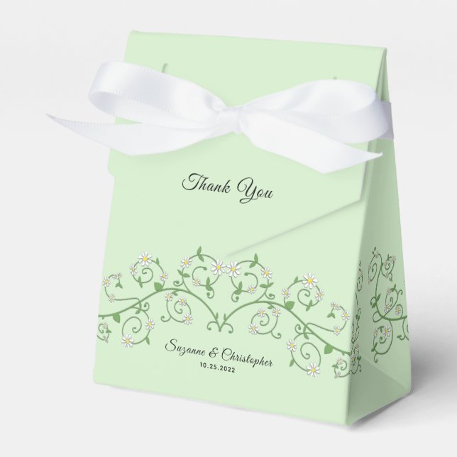 White Flowering Vine Thank You Mint Green Favour Box (Front Side)